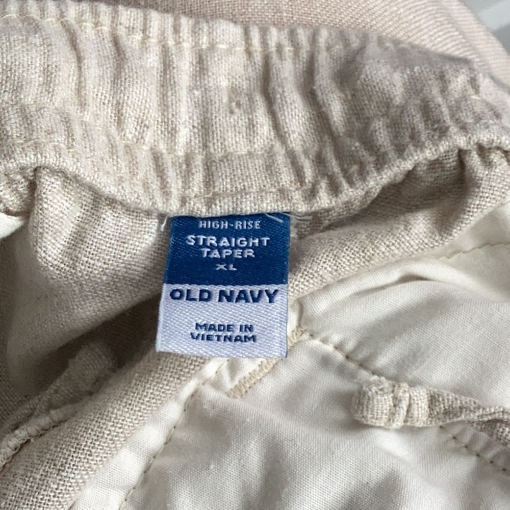 Old Navy Pants Womens XL Beige Linen Blend Pull On Straight Taper Pockets - Picture 5 of 6